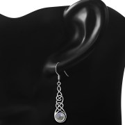 Labradorite Celtic Silver Long Drop Dangle Hook Earrings - e297